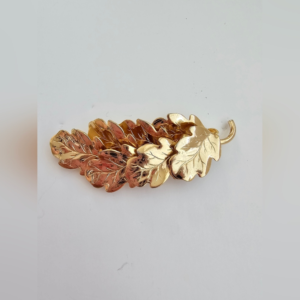 Vintage Gold Tone Oak Leaf Cluster Brooch - 2.5" Statement Pin